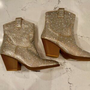 Forever River-01 Rhinestone Western Booties – Champagne – Size 8 - Never Worn